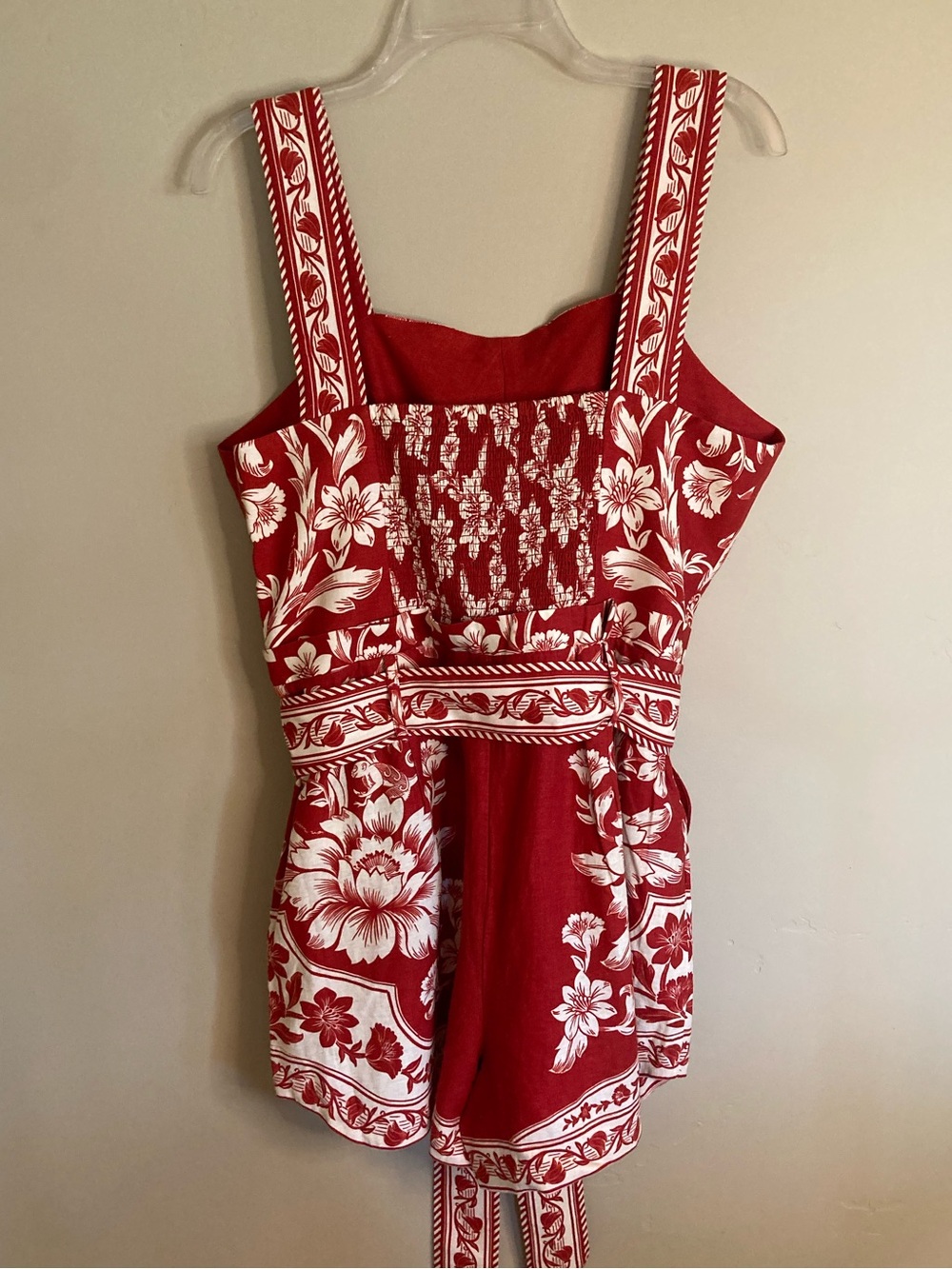 NEW FARM Rio Red Guanacaste Belted Euroflax™ Romper Tropical Floral Linen XL - Picture 11 of 15